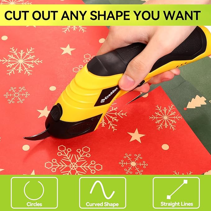 2 Blade Cordless electric scissors for cardboard Fabric Cutter Cardboard Cutter Tool for Crafting,and Sewing with Usb Cable Yellow-2blades