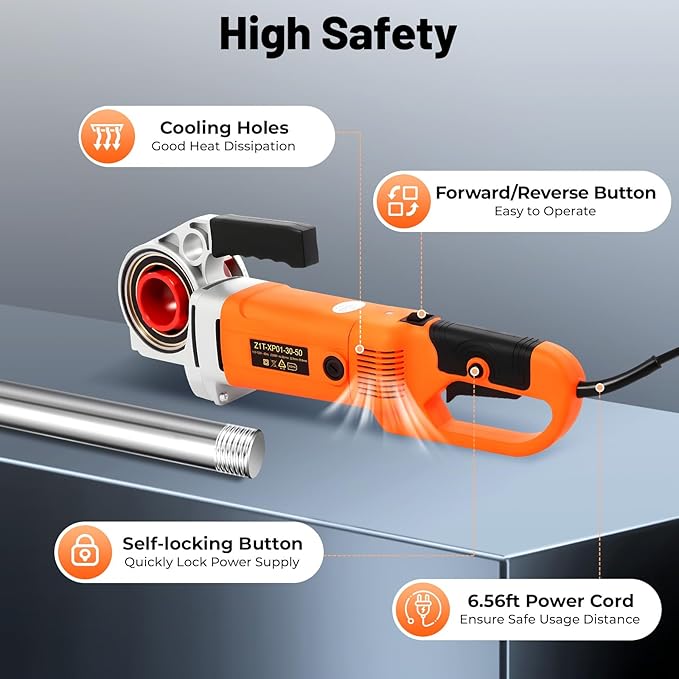 Electric Pipe Threader, 2300W Pipe Threading Machine with 6 Dies (1/2" - 2"), 110-120V Ratchet Pipe Threader Kit, Heavy-Duty Hand-Held Power Drive Kit