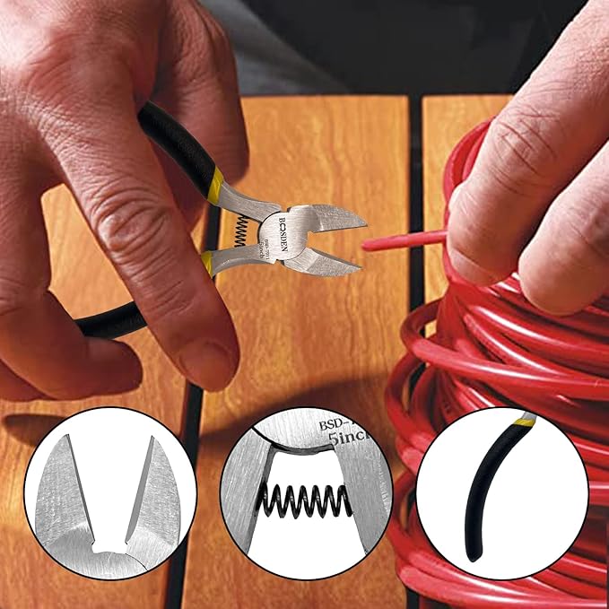 BOOSDEN 4-Piece Pliers Set Including 25mm Rubber Hammer, 5" Wire Cutters, 5" Needle Nose Pliers, 5" Diagonal Cutters For Basic Repair, DIY Projects and Home Maintenance