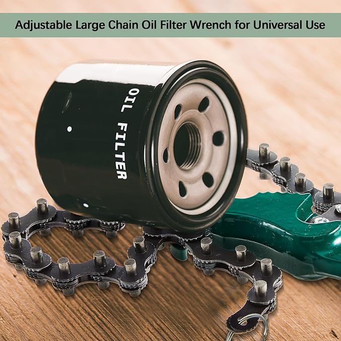 Lasnten 3 Pcs Large Reversible Chain Oil Filter Wrench with 12 16 9 Inch Chain Wrench Adjustable Heavy Duty Carbon Steel Sturdy Pipe Fitting Tool Spanner for Ratcheting Universal(Green)