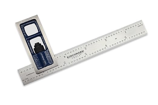 Benchmark Tools 388169 6 inch Precision Double Square 4R Graduations Accurate to +/- 0.002 inch Over Length of Blade Hardened Stainless Steel Blade (6" Double Square)