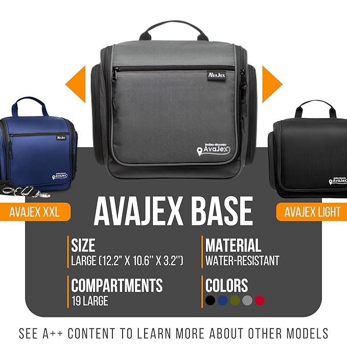 Travel Toiletry Bag for Men and Women - Large Hanging Toiletry Organizer - Waterproof Hygiene Bag with Metal XXL Swivel Hook, with Sturdy Zippers and 19 Compartments for Toiletries, Makeup, Cosmetics