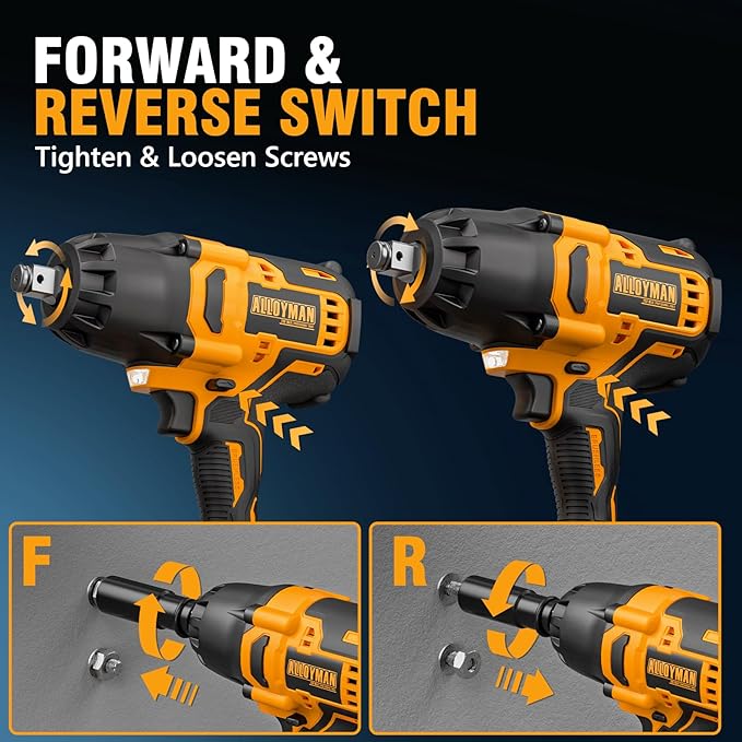 Alloyman 1/2 inch Cordless Impact Wrench, (750 N.m) 555 Ft-lbs Hight Torque Electric Impact Gun,20V Power Impact Driver, Brushless Motor 2000 RPM, 6 Sockets,3 Extension Bars, 4.0AH Li-ion Battery