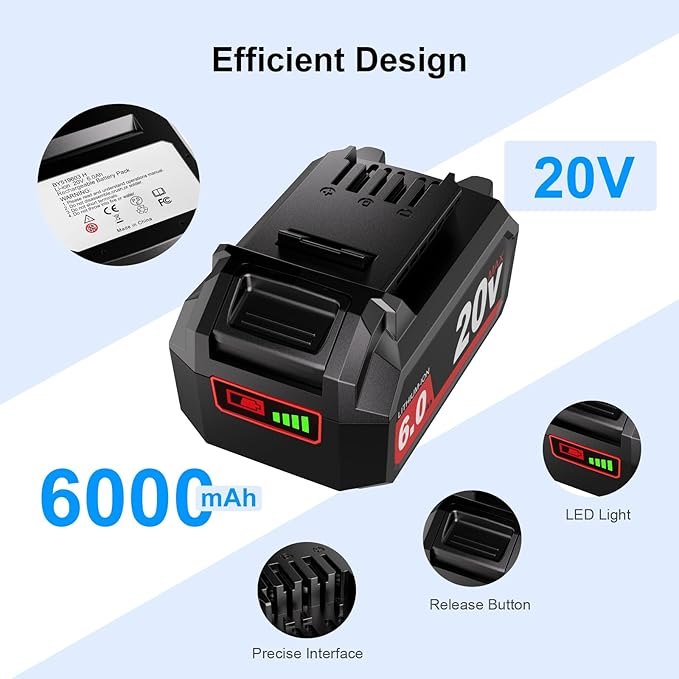 1 Pack 6.0Ah Lithium-ion Replacement for ‎Skil 20V Battery BY519601 BY519603 BY519702,Compatible with SKIL PWRCore 20 Volt Cordless Power Tools and Chargers