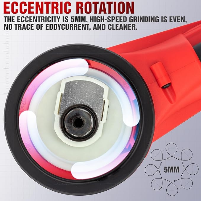 Autolock Electric Random Orbital Sander, 350W Brushless Motor with 5 & 6 Inch Pads, 10000RPM Palm Sander for Woodworking, Sanding and Polishing (Red)