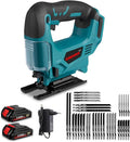 Cordless Jig Saw, 20V Electric Jigsaw with 2 Batteries and 35Pcs Cutting Blades, 3000 SPM Adjustable Speed, ±45° Bevel, Jigsaw Tool Kit for Straight, Curve, Bevel, Circle Cutting