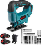 Cordless Jig Saw, 20V Electric Jigsaw with 2 Batteries and 35Pcs Cutting Blades, 3000 SPM Adjustable Speed, ±45° Bevel, Jigsaw Tool Kit for Straight, Curve, Bevel, Circle Cutting