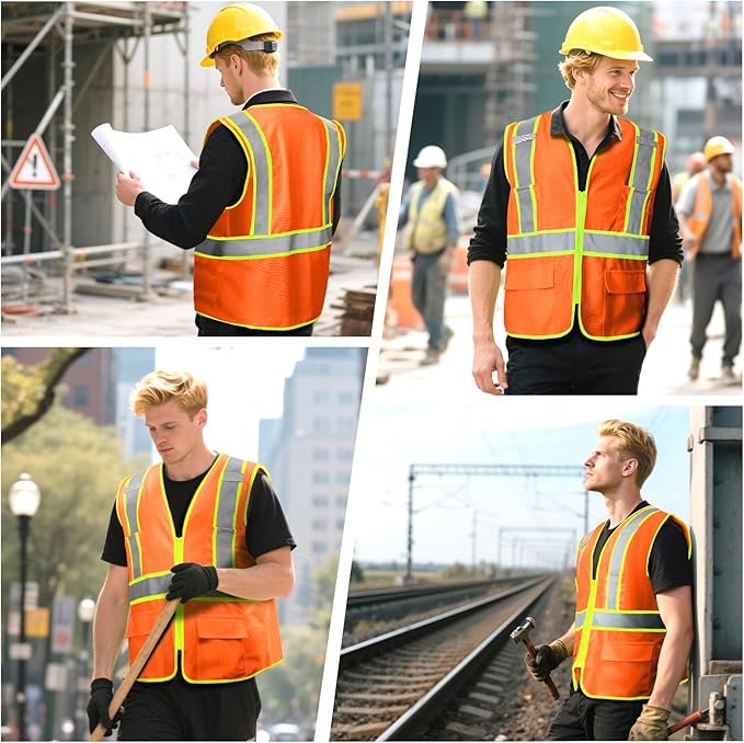 BeautyWill Custom Safety Vest Customized Logo Class 2 High Visibility Reflective Vest with Pockets Construction workwear