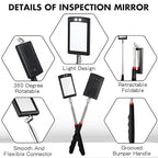 1 Pcs Telescoping Inspection Mirror Mechanics Automotive Tool with Long Handle Extendable Mirror on a Stick for Technicians Mechanics Contractors Checking Observation (Black,Square with Light)