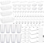 95 Pieces Pegboard Accessories Set Including Pegboard Storage Basket with Hooks Pegboard Cups with Holder Wire Shelf Tissue Storage Box Clothes Board for Garage Storage Craft Workshop (Clear)