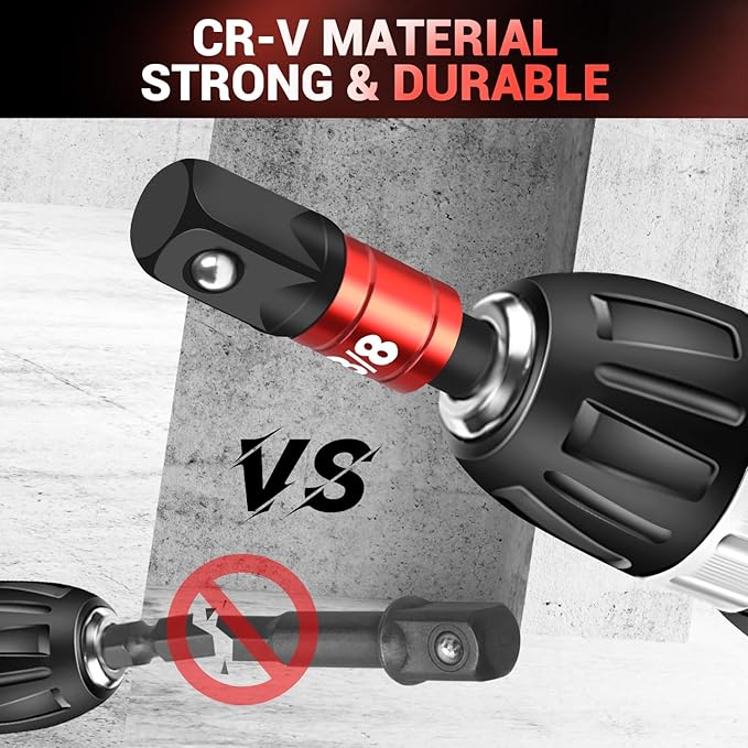 8-Piece Impact Socket Adapter Set for Drill, 1/4" 3/8" 1/2" Hex Shank Impact Driver Socket Adapter, Socket to Drill Adapter