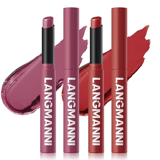Jolilab 2 Pcs Velvet Matte Lipstick Nude Matte Soft Dark Color Stick Waterproof Long-Lasting Non-Stick Cup High Pigmented Lip Stick Lip Balm Beauty Cosmetics Gift for Girls（09#+10#