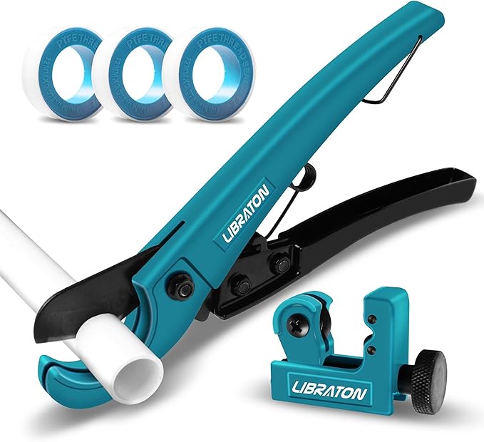 Libraton Pex Cutter 1-1/4", Pex Pipe Cutter, PEX Tube Cutter 1/8" to 7/8", PEX Pipe Cutting Tools for PEX, PVC (Thin), PPR Plastic, Extra PTFE Seal Tapes 400"