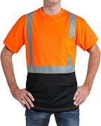 High Visibility Shirts Quick Dry Safety T Shirts with Reflective Strips and Pocket Short Sleeve Mesh Hi Vis Construction Work Class 2 Shirt for Men/Women Black Bottom Orange,6XL