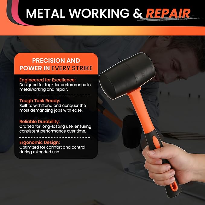 2 Pack Rubber Mallet Hammer Set, 16oz & 35mm Dual Faced Small Hammer with Fiberglass Handle, Rubber Mallet for Camping, Tiles, Tent Stakes, Woodworking, and Flooring