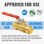 SUNGATOR Ball Valve 1/2 Inch, 1/2" Shut Off Valve, Water Shutoff, No Lead Brass Push-to-Connect Plumbing Fittings for Pex Pipe, Copper, CPVC, with 1 Disconnect Clip, Pack of 2