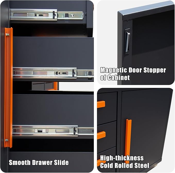 Heavy Duty Garage Cabinet Workbench Table w/Solid Wood Top, Workstation Garage Workbench with Storage for Garage, Warehouse, Office, Workshop, 112.2" W x 26.4" D x 36.2" H