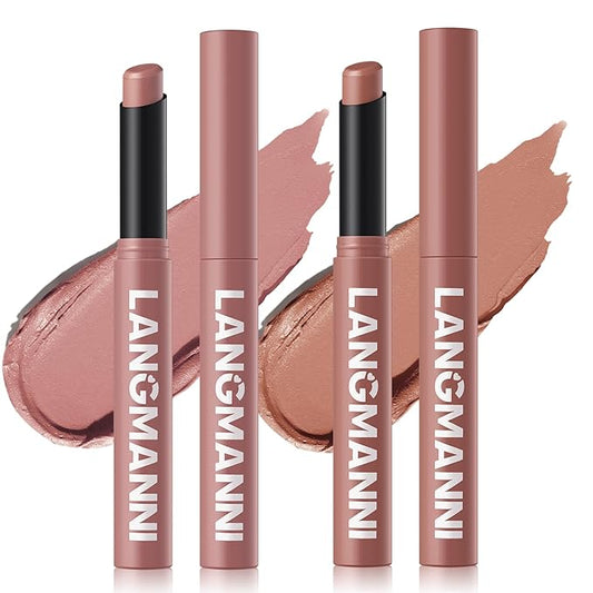 Jolilab 2 Pcs Velvet Matte Lipstick Nude Matte Soft Dark Color Stick Waterproof Long-Lasting Non-Stick Cup High Pigmented Lip Stick Lip Balm Beauty Cosmetics Gift for Girls（01#+02#
