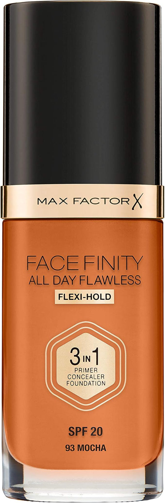 Max Factor Facefinity 3-in-1 All Day Flawless Liquid Foundation, SPF 20-93 Mocha, 30 ml-VeraVaultWomen
