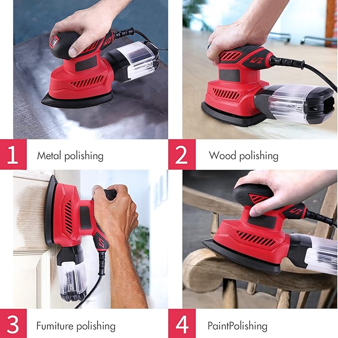 Hand Sanders for Wood, 14,000 RPM Compact Electric Sander Tool with 20 Pcs Sandpapers and Upraged Dust Box, Electric Sanders for Wood, Detail Sander for Sanding, Polishing, Removing Paint in Home