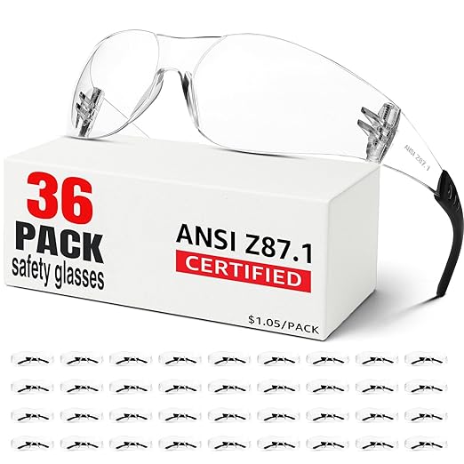 ANSI Z87.1 Clear Safety Glasses Bulk 36 pack, Safety Glasses for men and women, Scratch&Impact-Resistant Clear Protective Glasses for construction, lab, in-/outdoor work