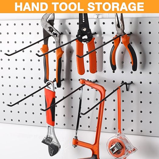 Shimeyao 100 Pcs Peg Board Shelving Hooks Stainless Steel Hanging Board Pegs Wall Display Hooks Bulk for 1/8 1/4 Garage Storage Organizer Accessories(10 Inch,Black)