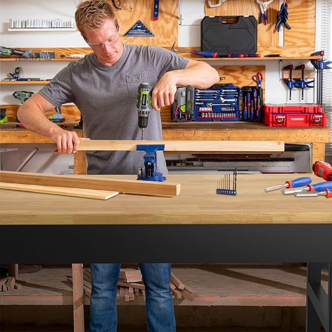 70" Adjustable Workbench,Heavy-Duty Work Table,3000 LBS Load Capacity Hardwood Workstation Outlets with Power Strips, Drawers and Wheels,for Workshop, Garage