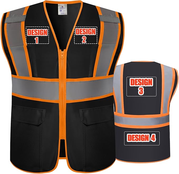 BeautyWill Custom Safety Vest Customized Logo Class 2 High Visibility Reflective Vest with Pockets Construction workwear