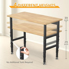 48" Adjustable Workbench,Heavy-Duty Work Table,3000 LBS Load Capacity Hardwood Workstation with Fixed feet,for Workshop, Garage