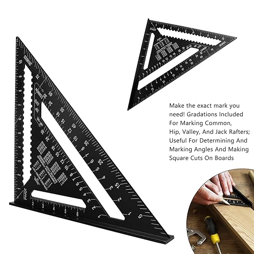 Carpenter Square 12-inch Layout Tool Alloy Metal Triangle Ruler Protractor,Black(MER)