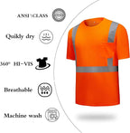 High Visibility Shirts Quick Dry Safety T Shirts with Reflective Strips and Pocket Short Sleeve Mesh Hi Vis Construction Work Class 2 Shirt for Men/Women Orange,Large