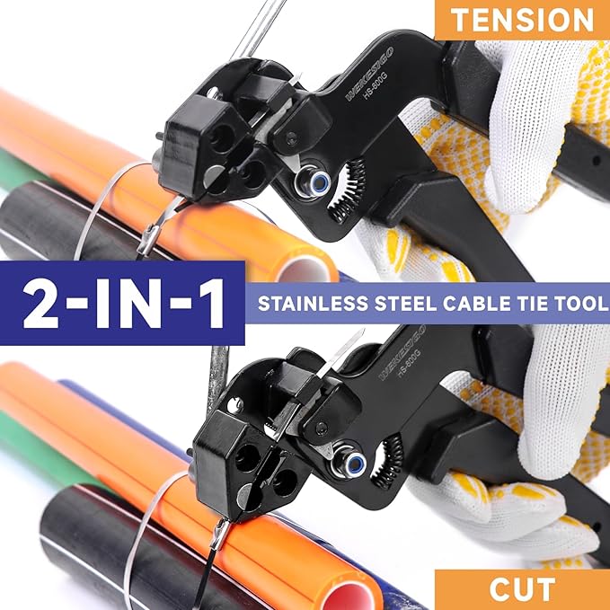 Stainless Steel Cable Tie Gun - Heavy Duty Zip Tie Tightener Tool with Tensioning & Cutting Function, Perfect for Industrial, Automotive, and Home Use