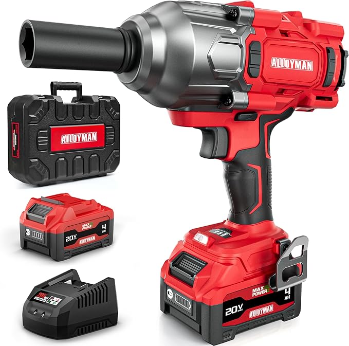 Alloyman Cordless Impact Wrench, 1475Ft-lbs (2000N.m) 1/2 High Torque Brushless Impact Gun, 20V Power Impact Driver, 4000mAh Battery,3 Sockets, Brushless Motor Variable Speeds for Car/Truck RV/Mower
