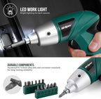 Hi-Spec 19pc 3.6V Green USB Small Power Screwdriver & Home DIY Tool Kit Set. Cordless & Rechargeable Electric Screwdriver and Compact Hand Tool Box Set