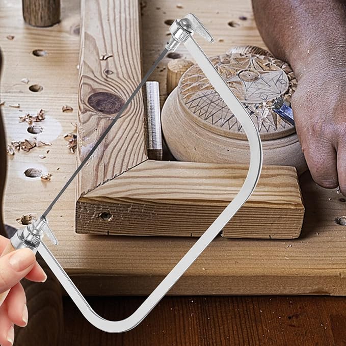 1 Set Woodworking Coping Saw U-Shaped Saw Mini Hand Coping Frame Small Carving Japanese Hand for Wood Board Plastic and Metal Cutting (With 4Pcs Replacement Blades)