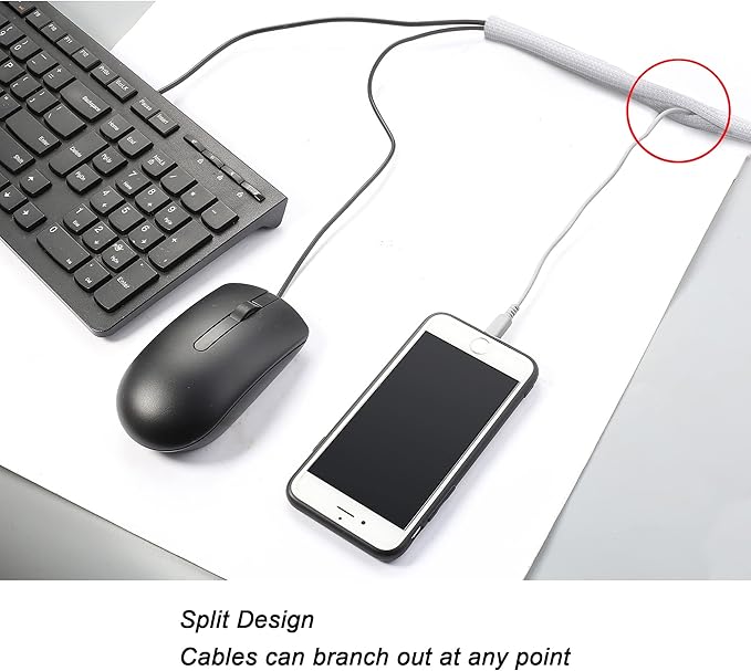 CrocSee 10ft - 3/4 inch Braided Cable Management Sleeve Cord Protector - Self-Wrapping Split Wire Loom for TV/Computer/Home Theater/Engine Bay - White