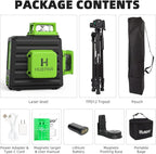 Laser Level 360 Self Leveling with 47" Tripod, Huepar 3x360° High Brightness Green Laser Leveler Tool for Construction, Tile and Picture Hanging, 5200 mAh Li-ion Battery & 2 Portable Bag Included