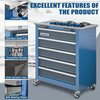 5-Drawer Rolling Tool Chest,Tool Chest on Wheels and Keyed Locking System,Tool Cabinet with Stainless Counter Top and Drawer Liners,Special Link Buckle for Connecting,for Home,Garage