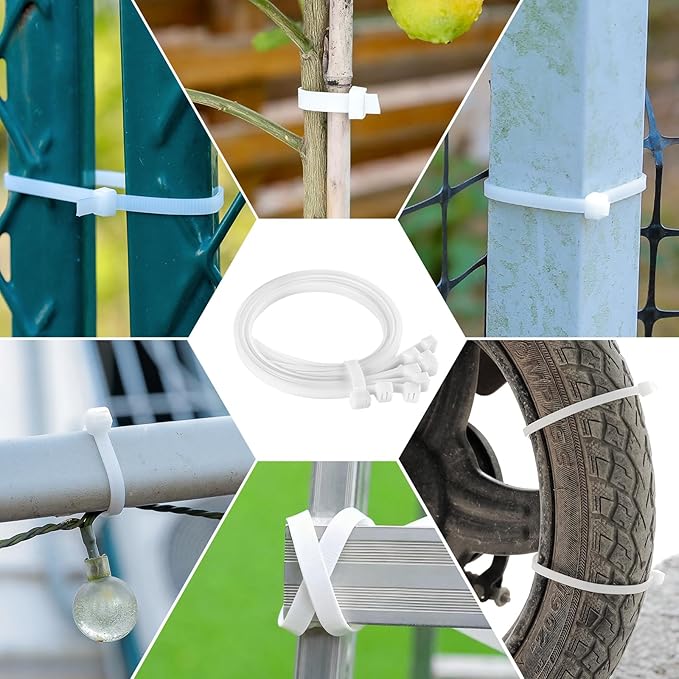 Long Zip Ties Heavy Duty 24 inch，400 LBS Tensile Strength With Double Sided Toothed Super Durable Cable Ties ，Extra Large Wire Ties Adjustable Nylon Tie Wraps for Indoor Outdoor （100 Pack White）