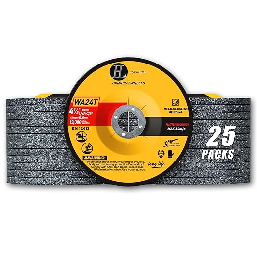 4-1/2 inch Grinding Wheels for General Purpose Metal & Stainless Steel, Aluminum Oxide Grinding Disc for Angle Grinder 4.5'' x 1/4'' x 7/8'' (25 Pack)