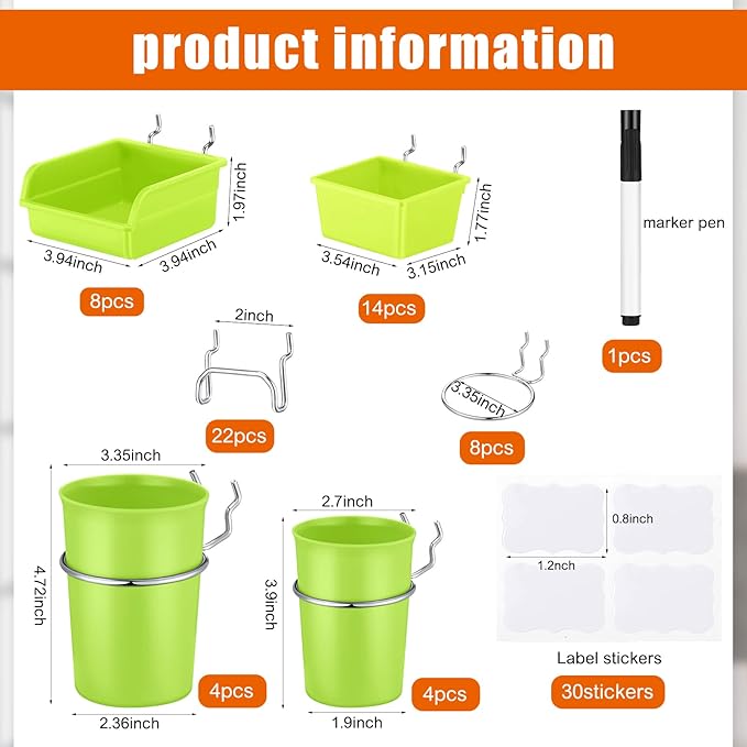 64 Pieces Pegboard Bins Pegboard Cups with Hooks and Loops Peg Hooks Assortment Organizer Accessory for Organizing Accessories Tools Storage Office Workshop Garage Workbench (Colorful)
