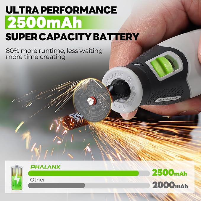 PHALANX Rotary Tool - 4V Cordless Rotary Tool Kit Accessories 80 PCS 2500mAh Li-Ion Battery, Preset 5 Speed Adjustment Grinder Tool for Cutting Sanding Carving Polishing Engraver DIY Crafts