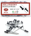 190pcs Black 1/8" x 1/2" Aluminum Blind Rivets, 3.2 x 12.7mm Pop Rivets,Aluminum Grip and Steel Mandrel