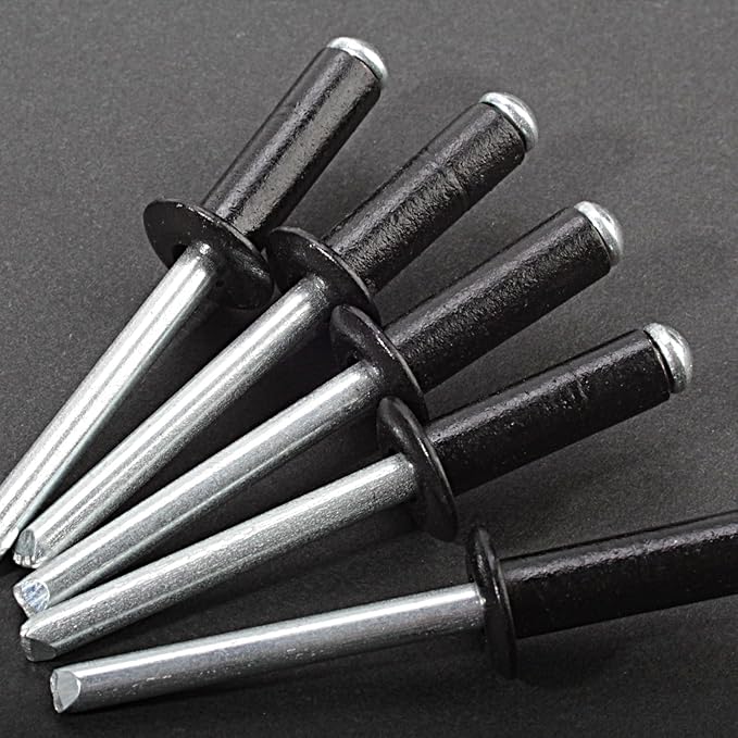 Linkup 75pcs pack 1/4" x 5/16" Black pop blind Rivets, 6.4mm x 8mm Black pop rivets,Aluminum Body Steel Mandrel Rivets (Black),Dome Head aluminum rivets