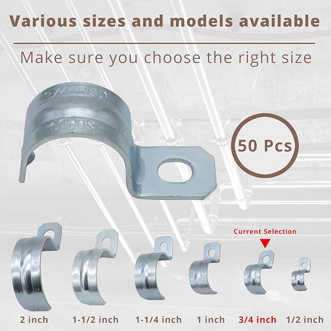 zinc plated steel pipe clamp,Steel Rigid Pipe,Holes Cable U Bracket Pipe Clamp,Electrical Conduit Straps (One Hole, 3/4 inch-50pcs)