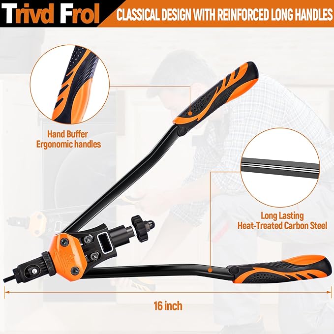 16" Rivet Nut Tool, Nutsert Rivet Nut Tool Kit with 15 Metric and SAE Mandrels, 281Pcs Rivet Nut Assortment Kit and Rugged Carrying Case