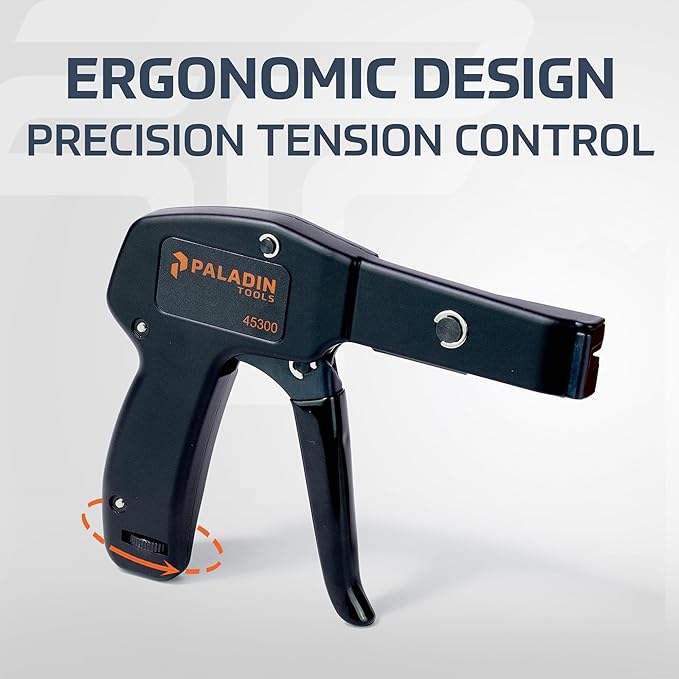 Paladin Tools PA45300 Stainless Steel Cable Tie Gun, Ergonomic Heavy Duty Zip Tie Gun Tool, Cut-off 5/65” to 1/4” Zip Ties (USA Quality Control)