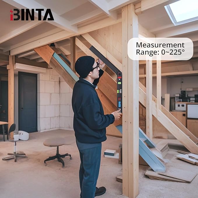 BINTA Digital Angle Finder 0-225° Range, Aluminum Backlit LCD Digital Protractor with Horizontal/Vertical Dual Bubble Meter Storage Bag for Woodworking, Construction, Machinery, Home DIY (Black)