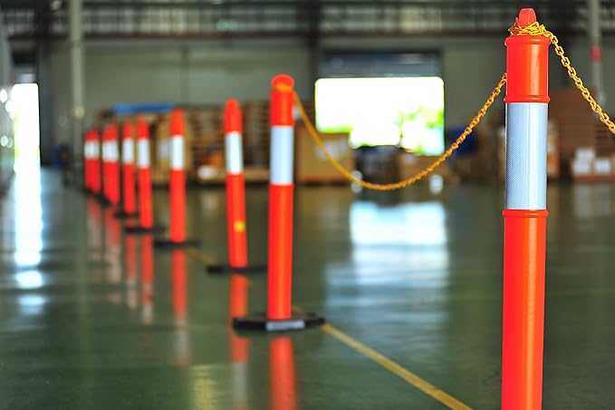 (12 Pack) CJ Safety 44" Tall Delineator Post Barrier Cones Black Heavy Duty Rubber Base, Reflective Band for Driveway, Parking Cones, Construction Safety Cones (Set of 12 Orange Traffic cones)