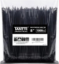 Zip Ties 8 inch Black Zip Ties 1000 Pack, Wire Ties with 50lb Tensile Strength, UV Resistant Cable Ties, Self-locking Plastic Ties for Indoor and Outdoor Use, by Tantti.